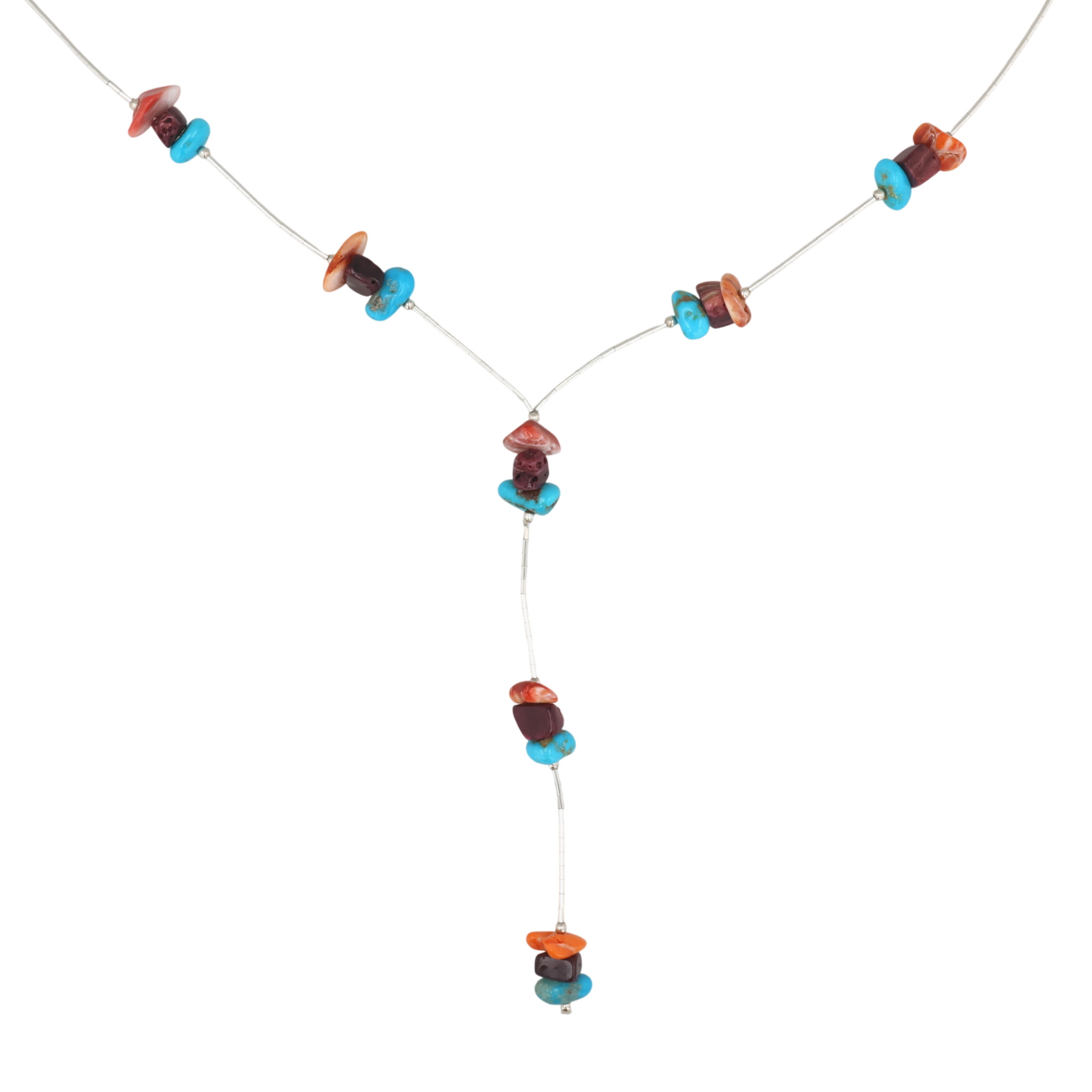Southwest Sterling Liquid Silver Multi-Stone Lariat Necklace