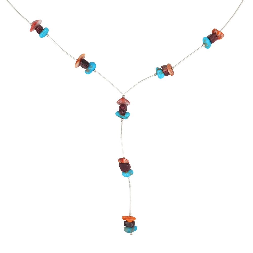 Lot 297: Southwest Sterling Liquid Silver Multi-Stone Lariat Necklace
