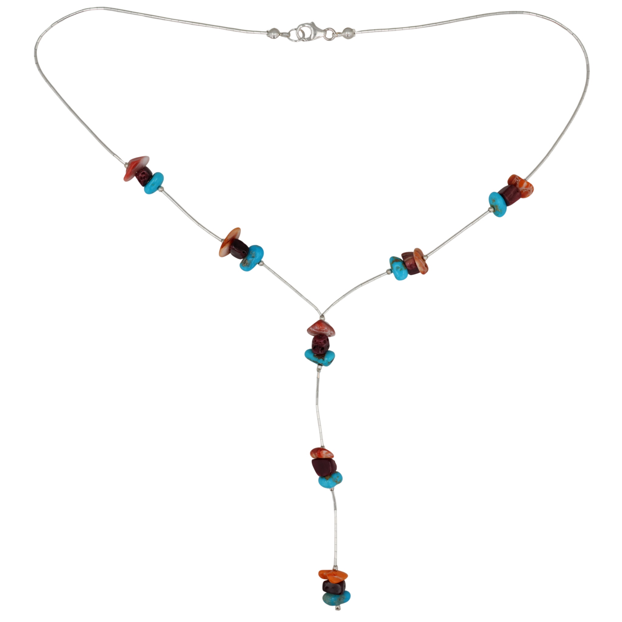 Southwest Sterling Liquid Silver Multi-Stone Lariat Necklace