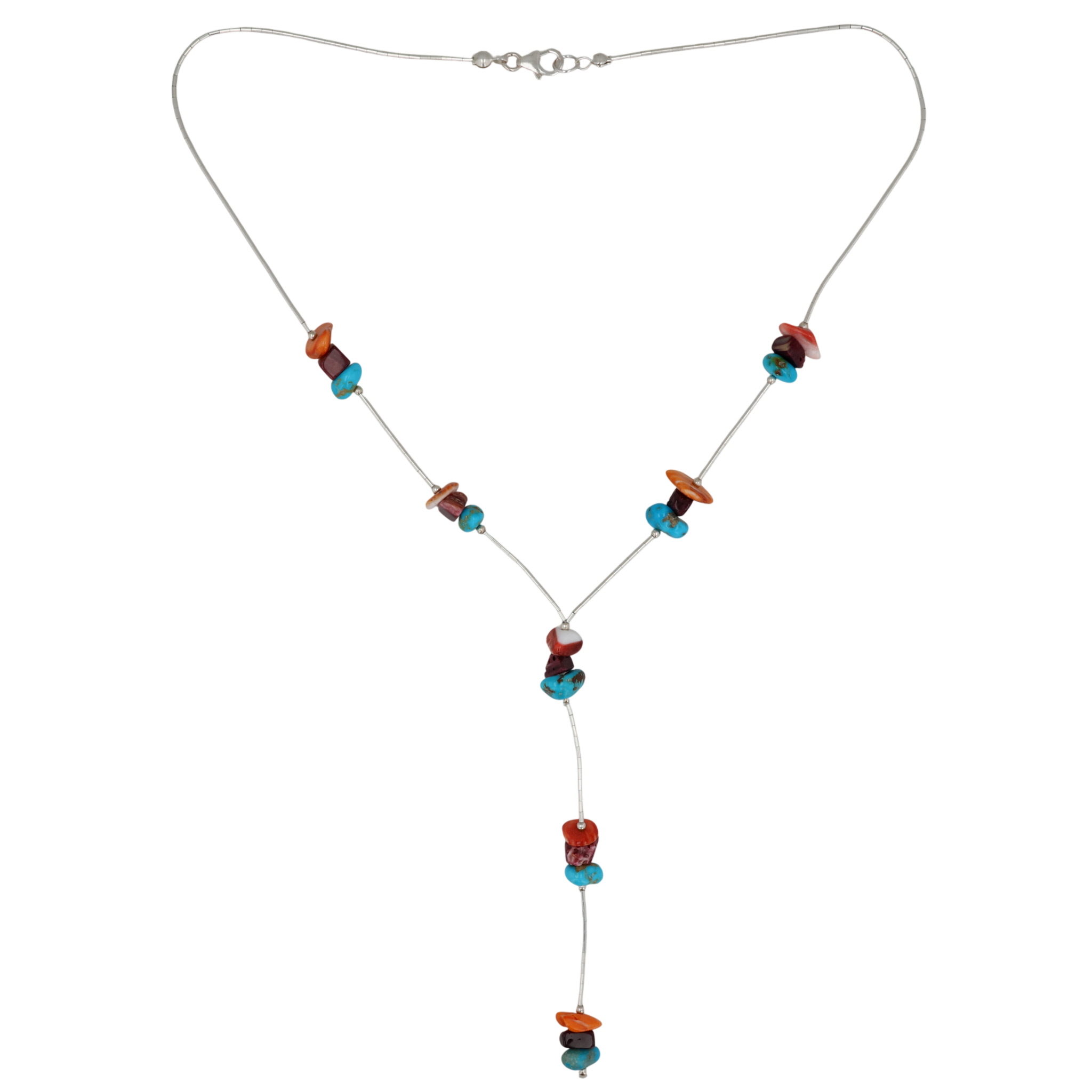 Southwest Sterling Liquid Silver Multi-Stone Lariat Necklace
