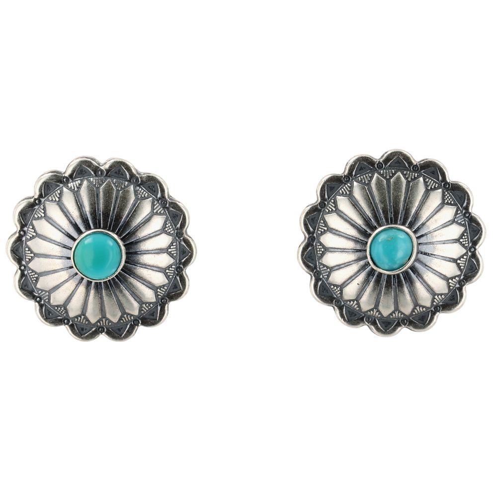 Lot 303: Southwest Sterling Kingman Turquoise Stamped Disc Earrings