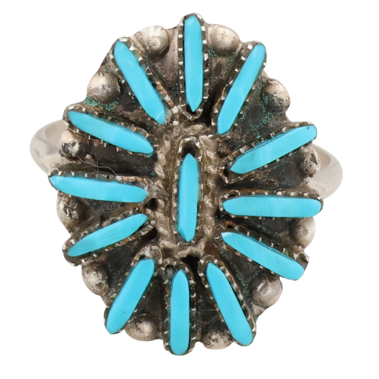 George Peina Zuni Sterling Turquoise Needlepoint Ring Sz 7.25