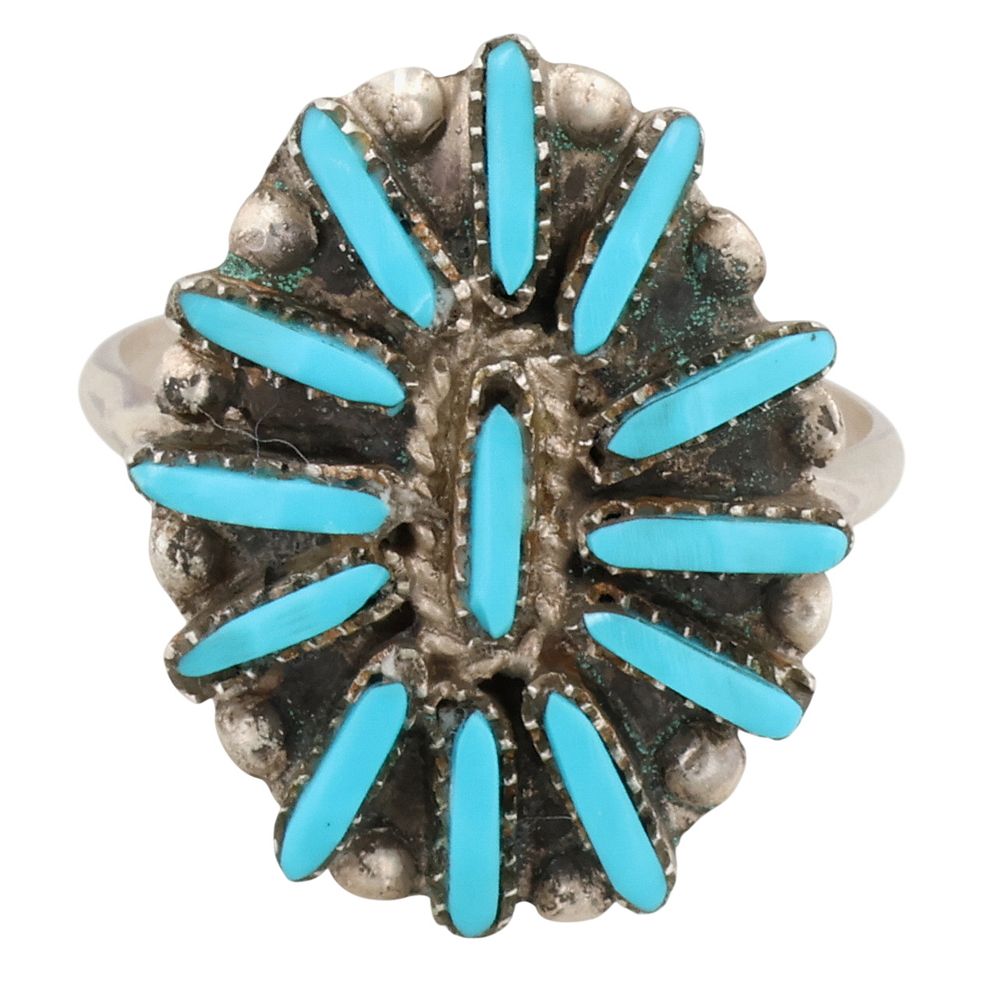 Lot 306: George Peina Zuni Sterling Turquoise Needlepoint Ring Sz 7.25