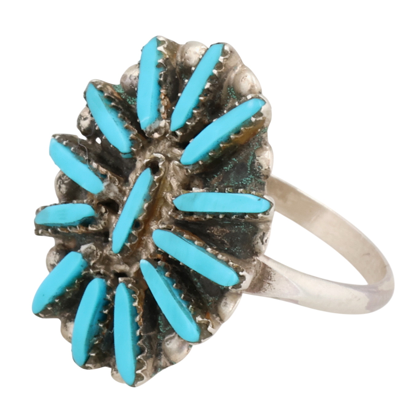 George Peina Zuni Sterling Turquoise Needlepoint Ring Sz 7.25