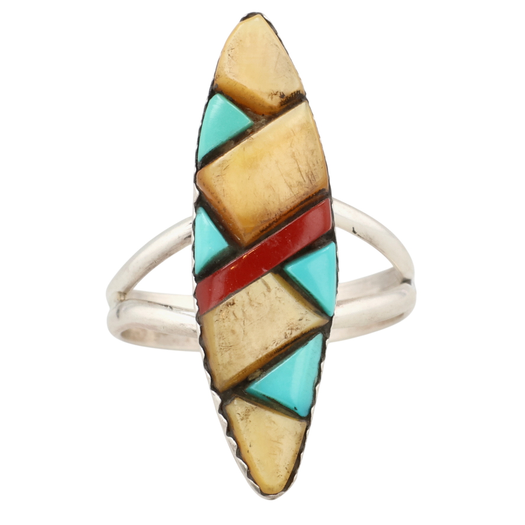 Vintage Navajo Sterling Multi-Stone Inlay Ring Sz 4.5