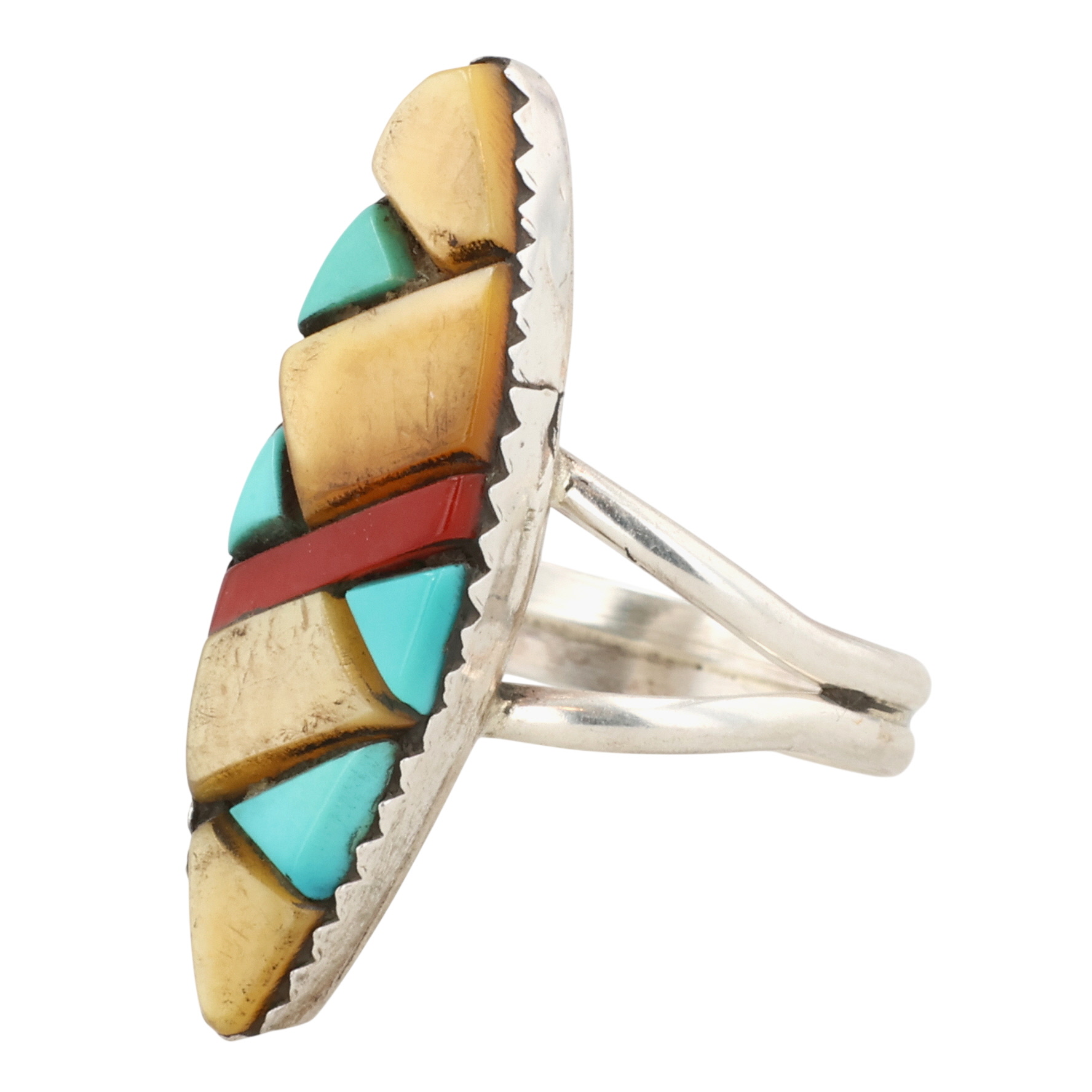 Vintage Navajo Sterling Multi-Stone Inlay Ring Sz 4.5