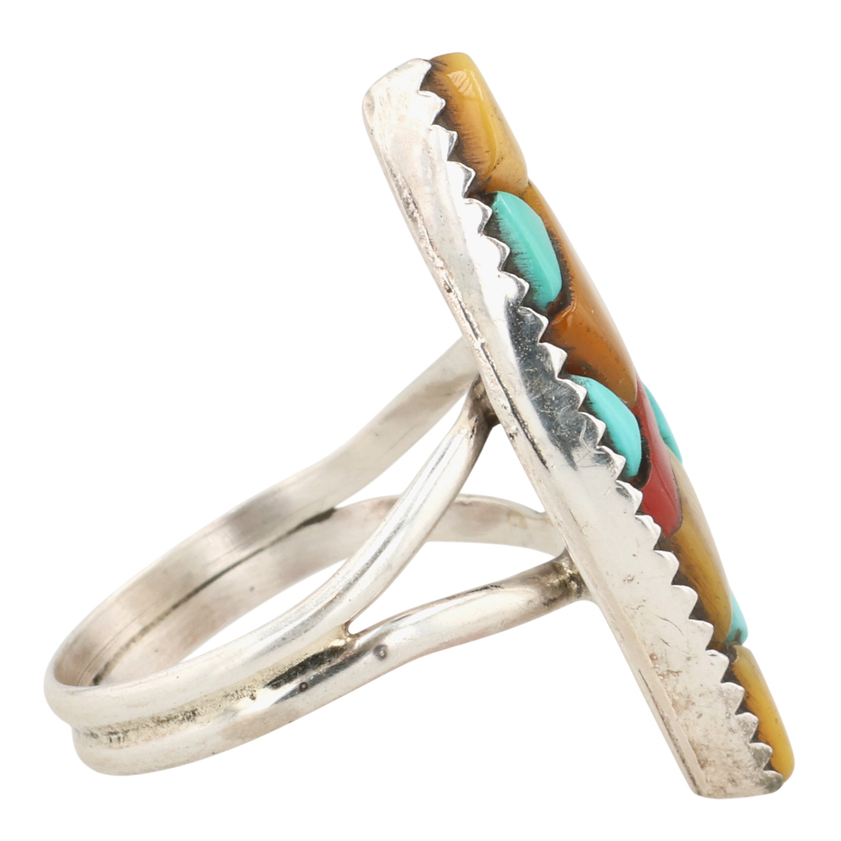 Vintage Navajo Sterling Multi-Stone Inlay Ring Sz 4.5