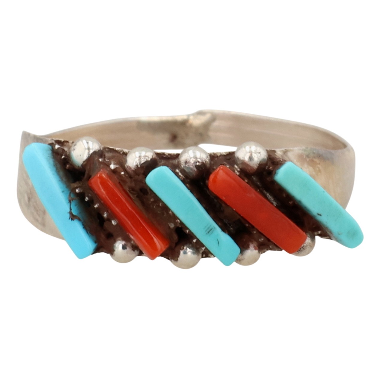 Cletus Lamy Zuni Sterling Turquoise Coral Ring Sz 5.75
