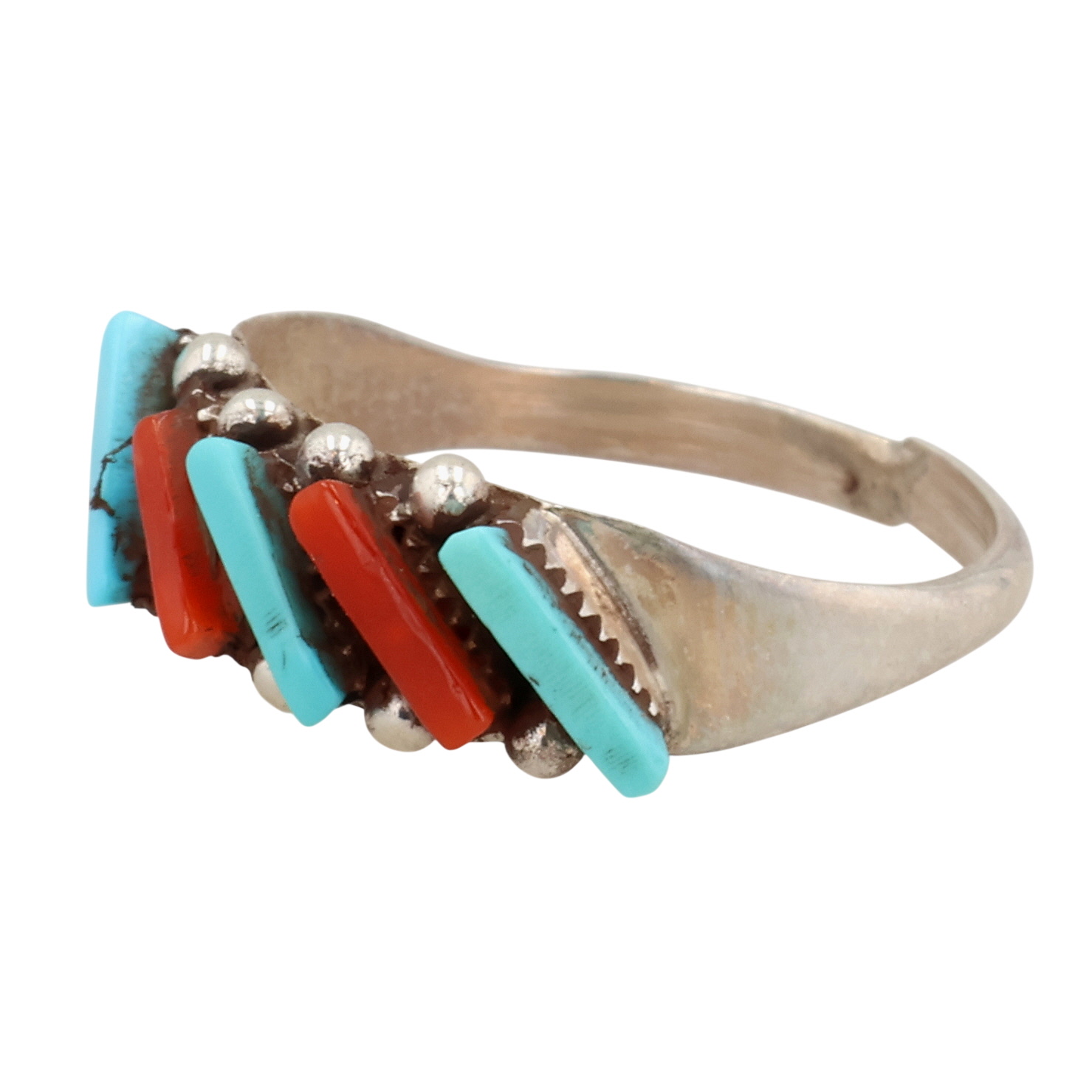 Cletus Lamy Zuni Sterling Turquoise Coral Ring Sz 5.75