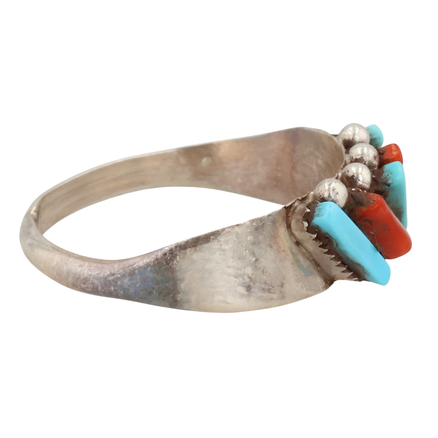Cletus Lamy Zuni Sterling Turquoise Coral Ring Sz 5.75