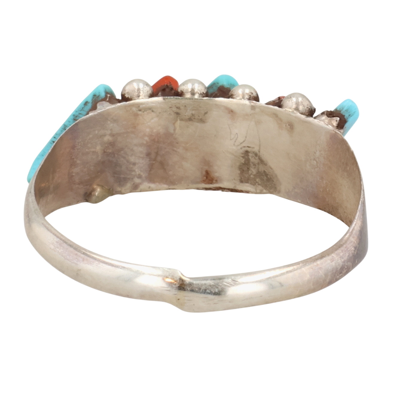 Cletus Lamy Zuni Sterling Turquoise Coral Ring Sz 5.75