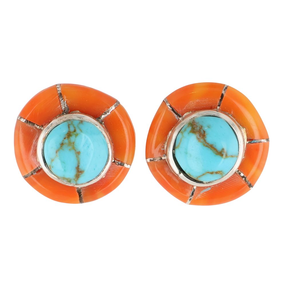 Lot 316: Valerie Benally Navajo Sterling Multi-Stone Inlay Earrings