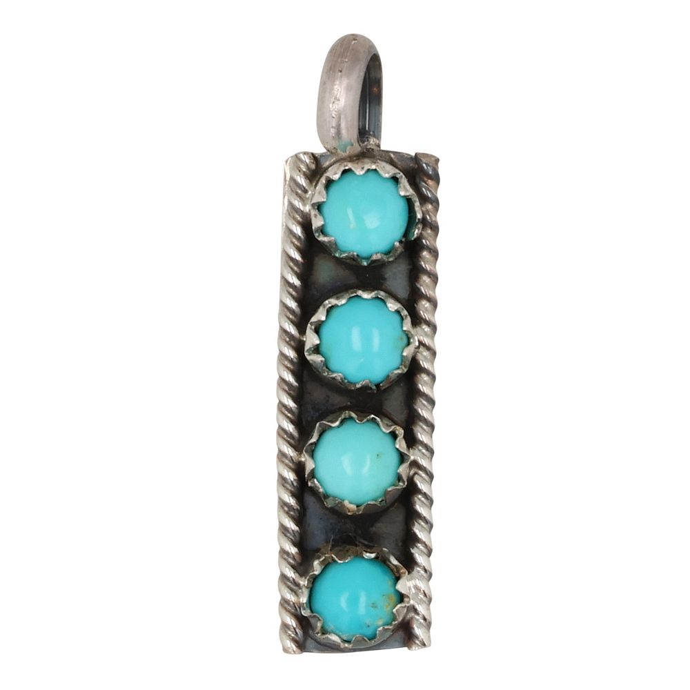Lot 320: Janice Spencer Navajo Sterling Kingman Turquoise Bar Pendant