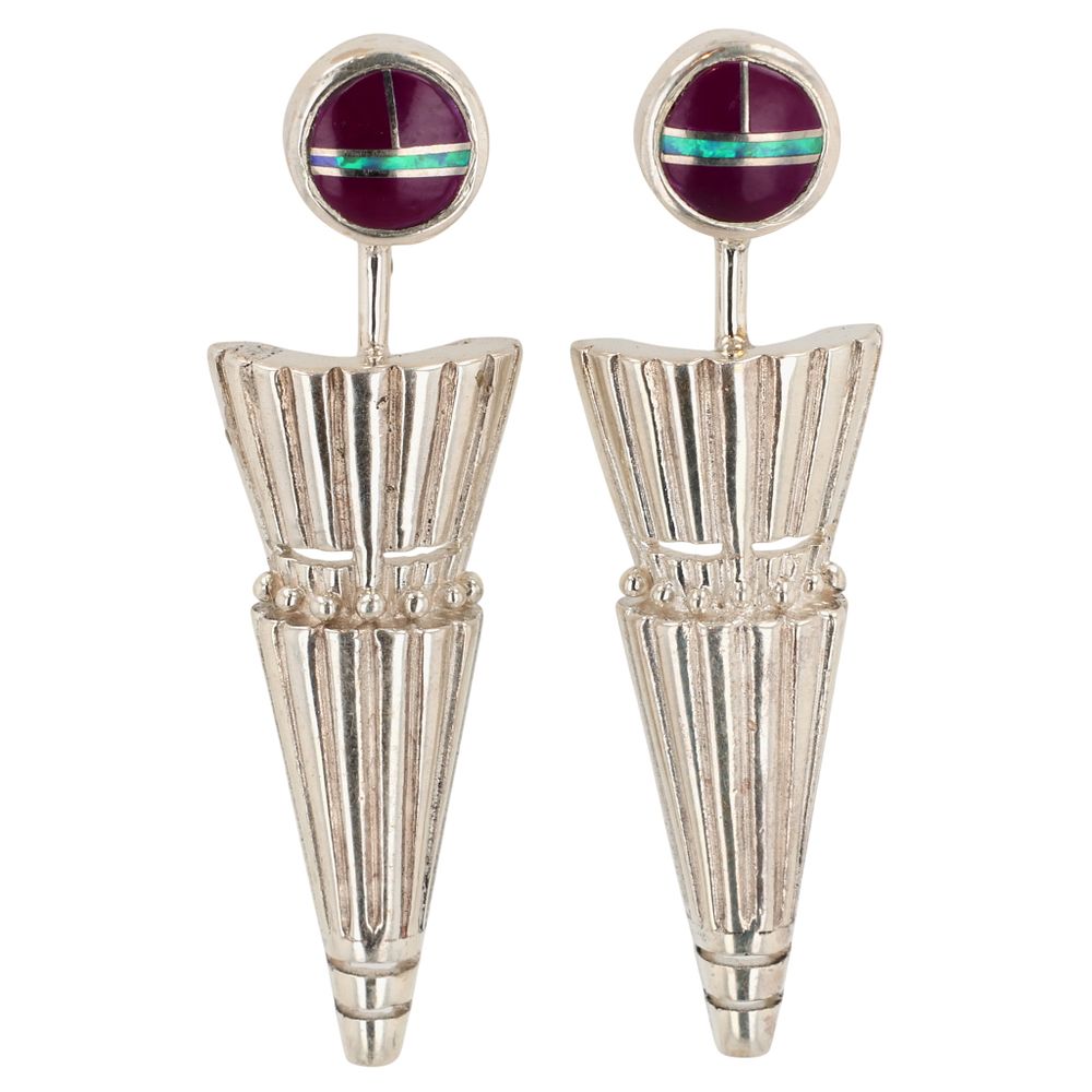 Lot 321: Southwest Sterling Multi-Stone Inlay Dangle Earrings
