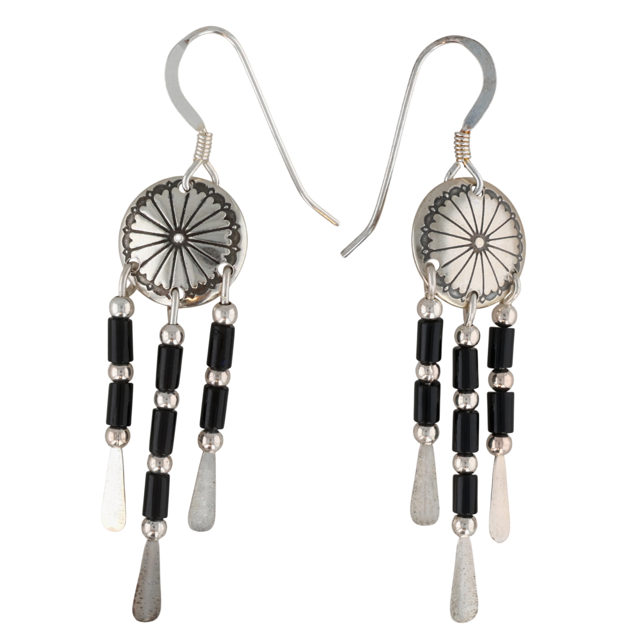Southwest Sterling Onyx Dangle Earrings