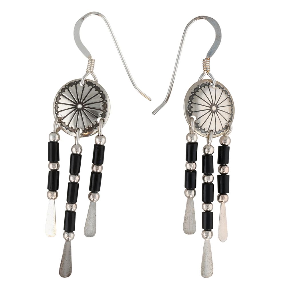 Lot 323: Southwest Sterling Onyx Dangle Earrings