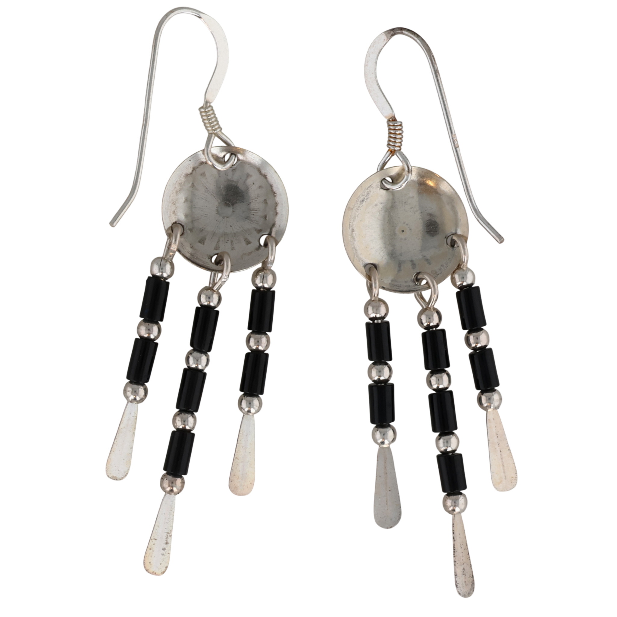 Southwest Sterling Onyx Dangle Earrings