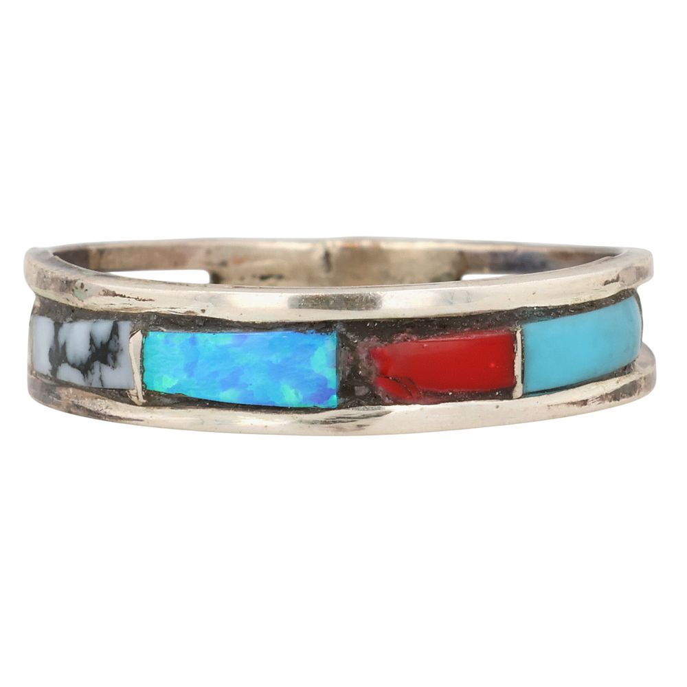 Lot 332: Debbie Livingston Navajo Sterling Multi-Stone Inlay Ring Sz 8