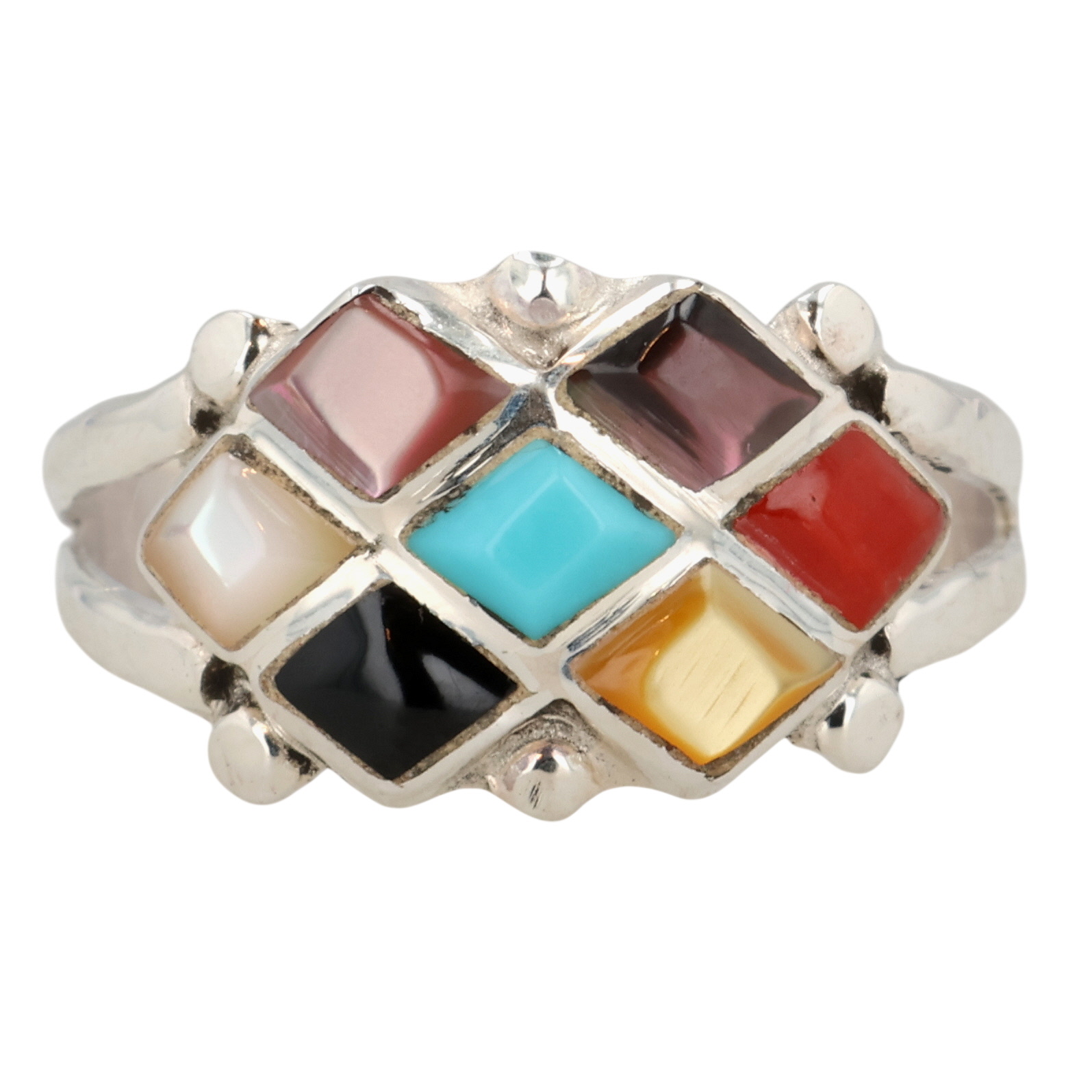 Bonnie Quam Zuni Sterling Multi-Stone Ring Sz 6.5