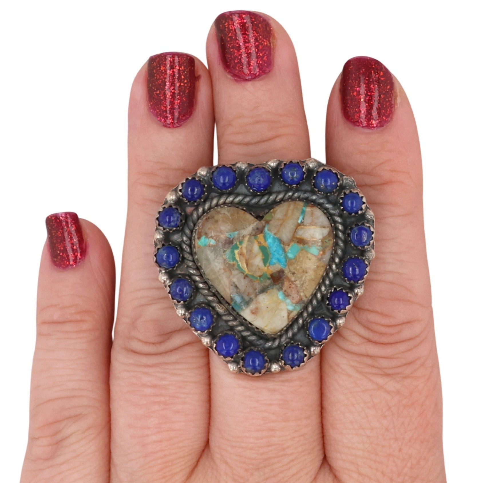 HaDa Collection Sterling Multi-Stone Heart Adjustable Ring