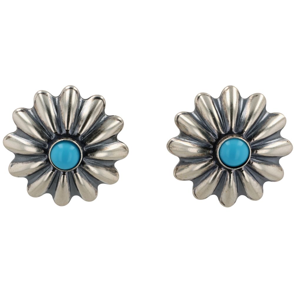 Lot 344: Southwest Sterling Kingman Turquoise Flower Earrings