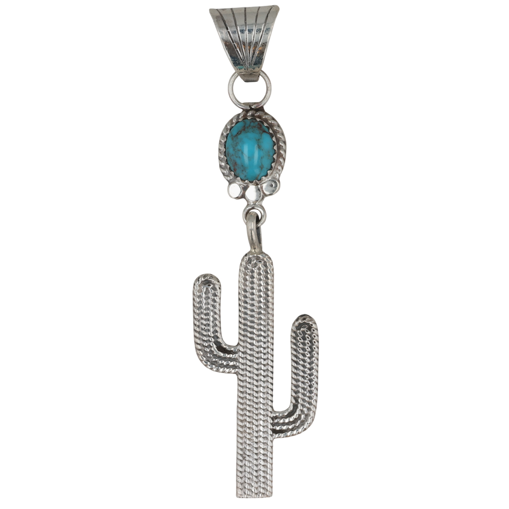 Sharon McCarthy Navajo Sterling Kingman Turquoise Cactus Pendant