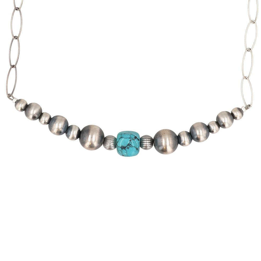 Lot 346: Southwest Sterling Sonoran Gold Turquoise Oxidized Bead Necklace