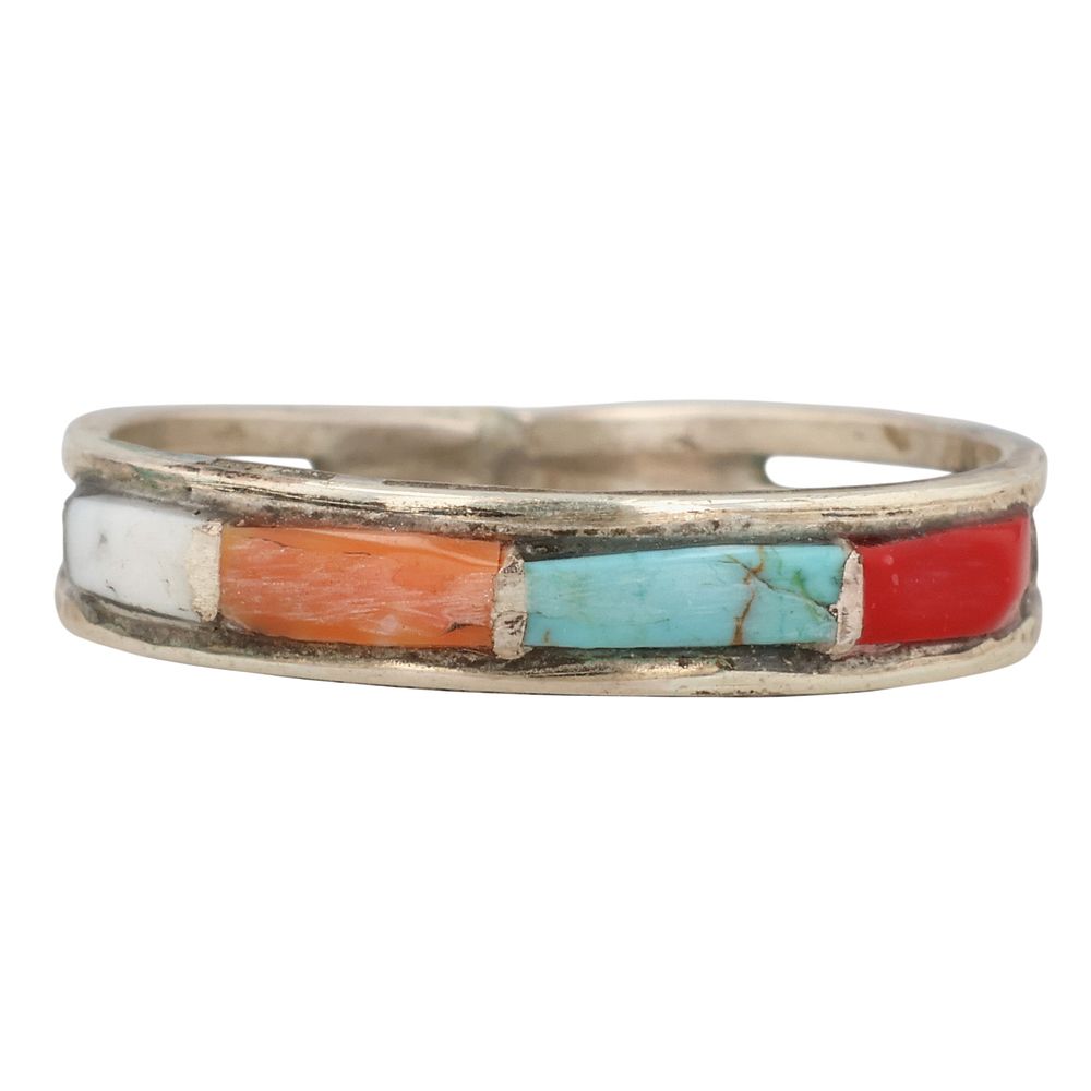 Lot 347: Debbie Livingston Navajo Sterling Multi-Stone Inlay Ring Sz 7.75