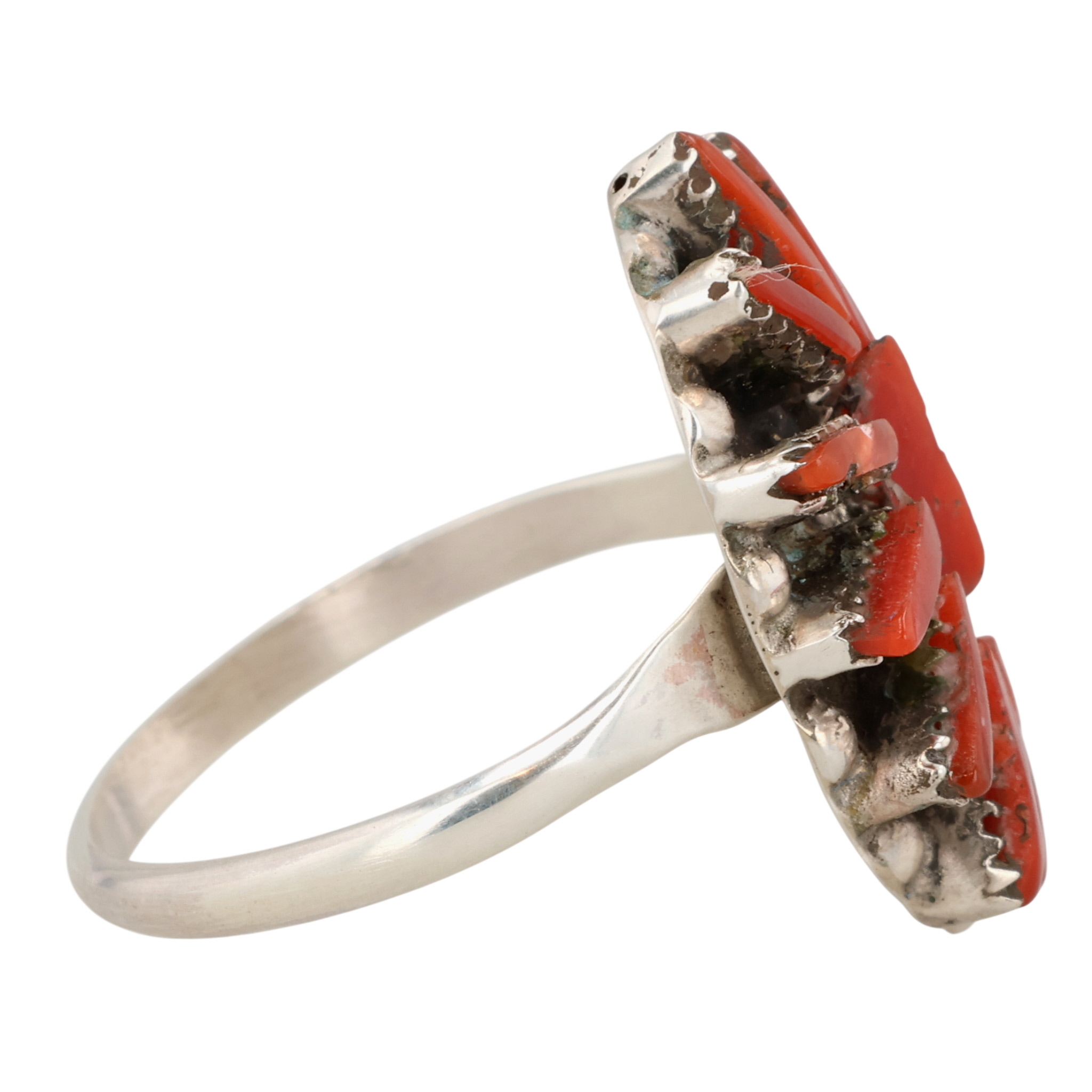 George Peina Zuni Sterling Coral Needlepoint Ring Sz 8