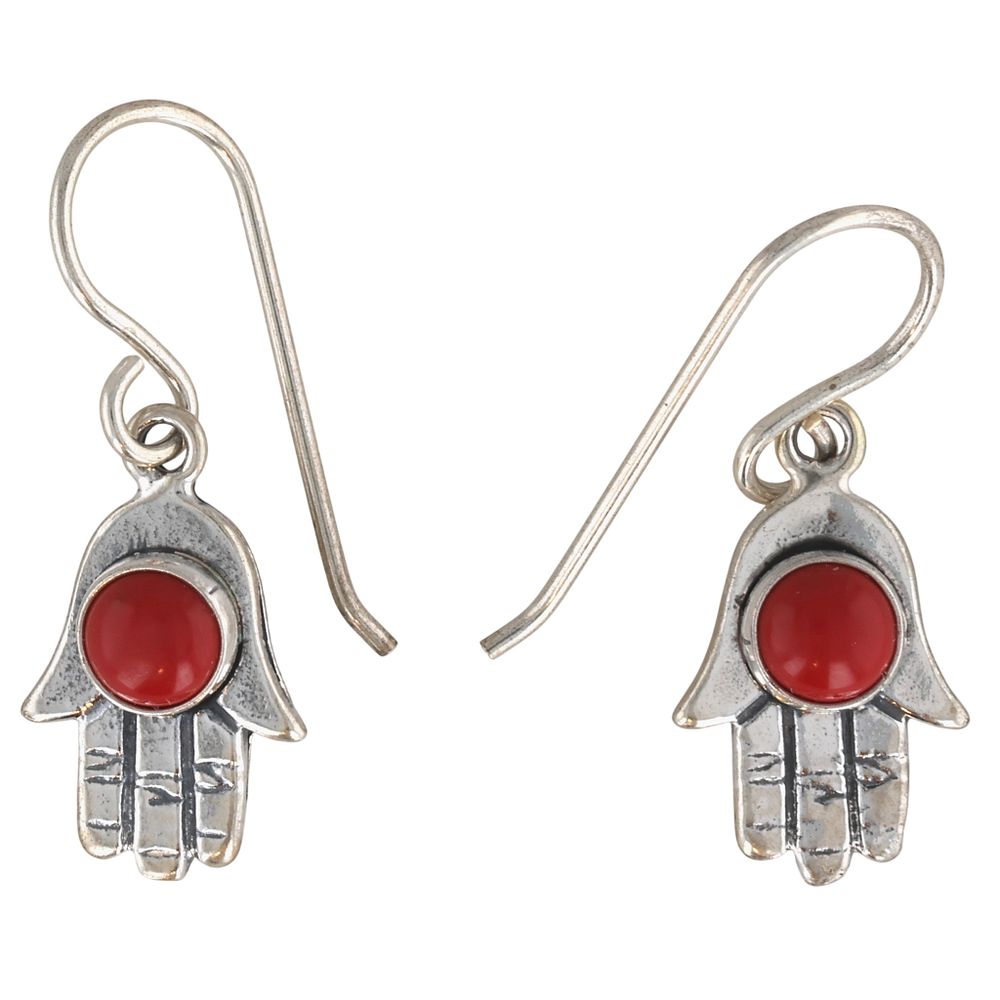 Lot 350: Southwest Sterling Coral Hand Earrings