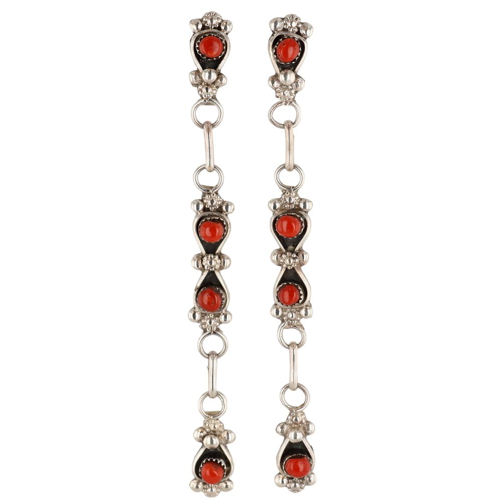 Lot 354: Verdi Booqua Zuni Sterling Coral Snake Eye Earrings