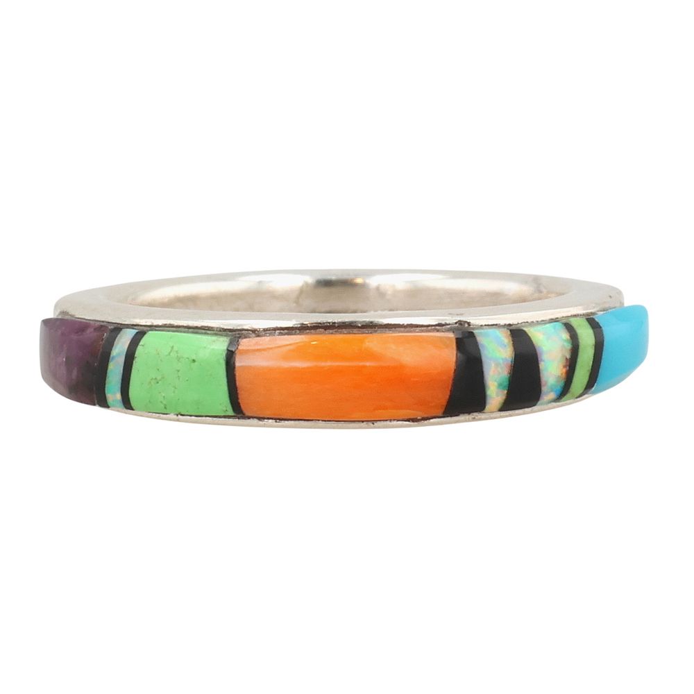 Lot 363: Allen Tolino Navajo Sterling Multi-Stone Inlay Ring Sz 5