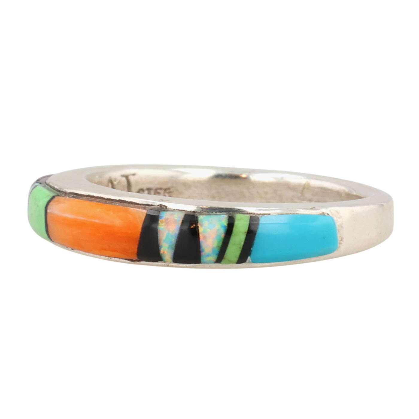 Allen Tolino Navajo Sterling Multi-Stone Inlay Ring Sz 5