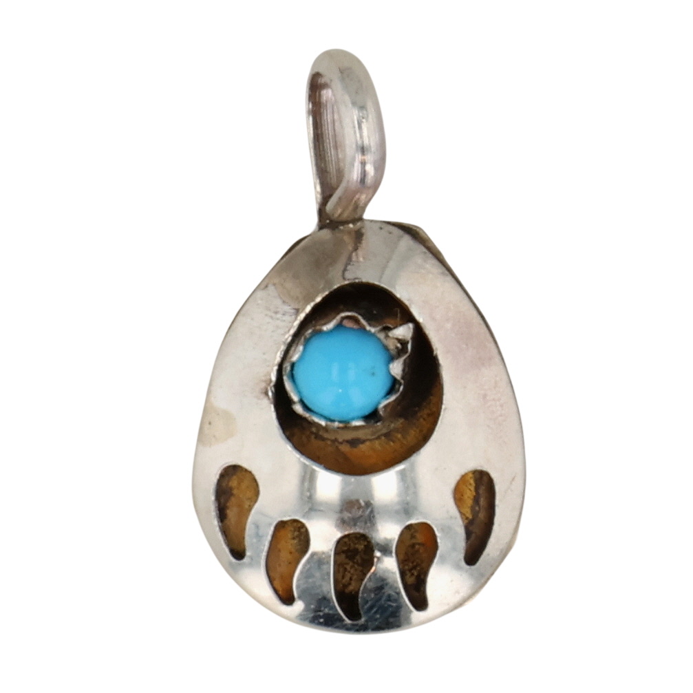 Esther White Navajo Sterling Turquoise Bear Paw Pendant