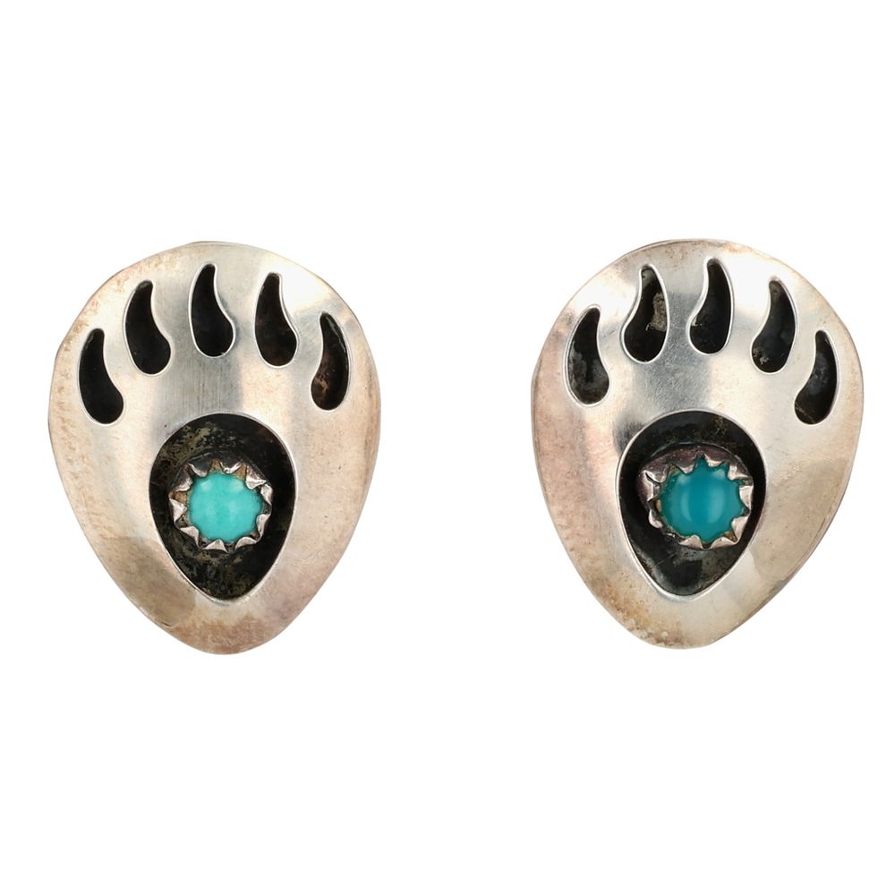 Lot 367: Navajo Sterling Turquoise Bear Paw Earrings