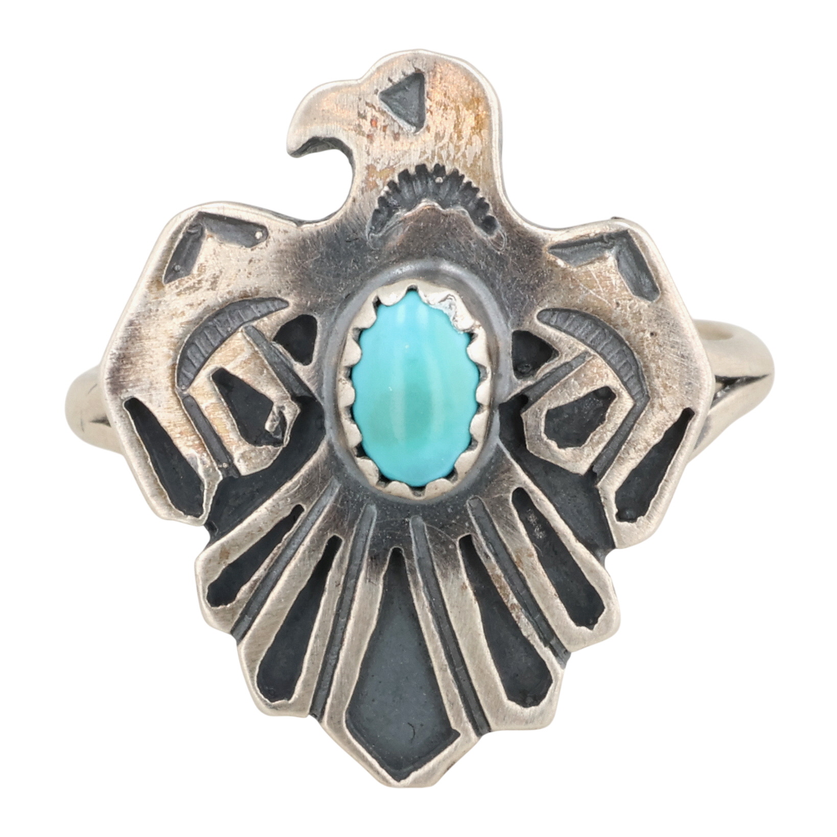 Robert Martinez Navajo Sterling Kingman Turquoise Thunderbird Ring Sz 10