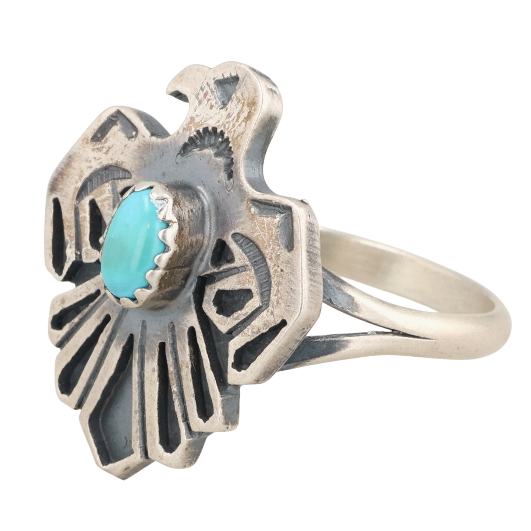 Robert Martinez Navajo Sterling Kingman Turquoise Thunderbird Ring Sz 10