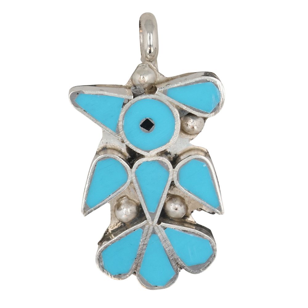 Lot 373: Pino Yunie Zuni Sterling Turquoise Thunderbird Pendant