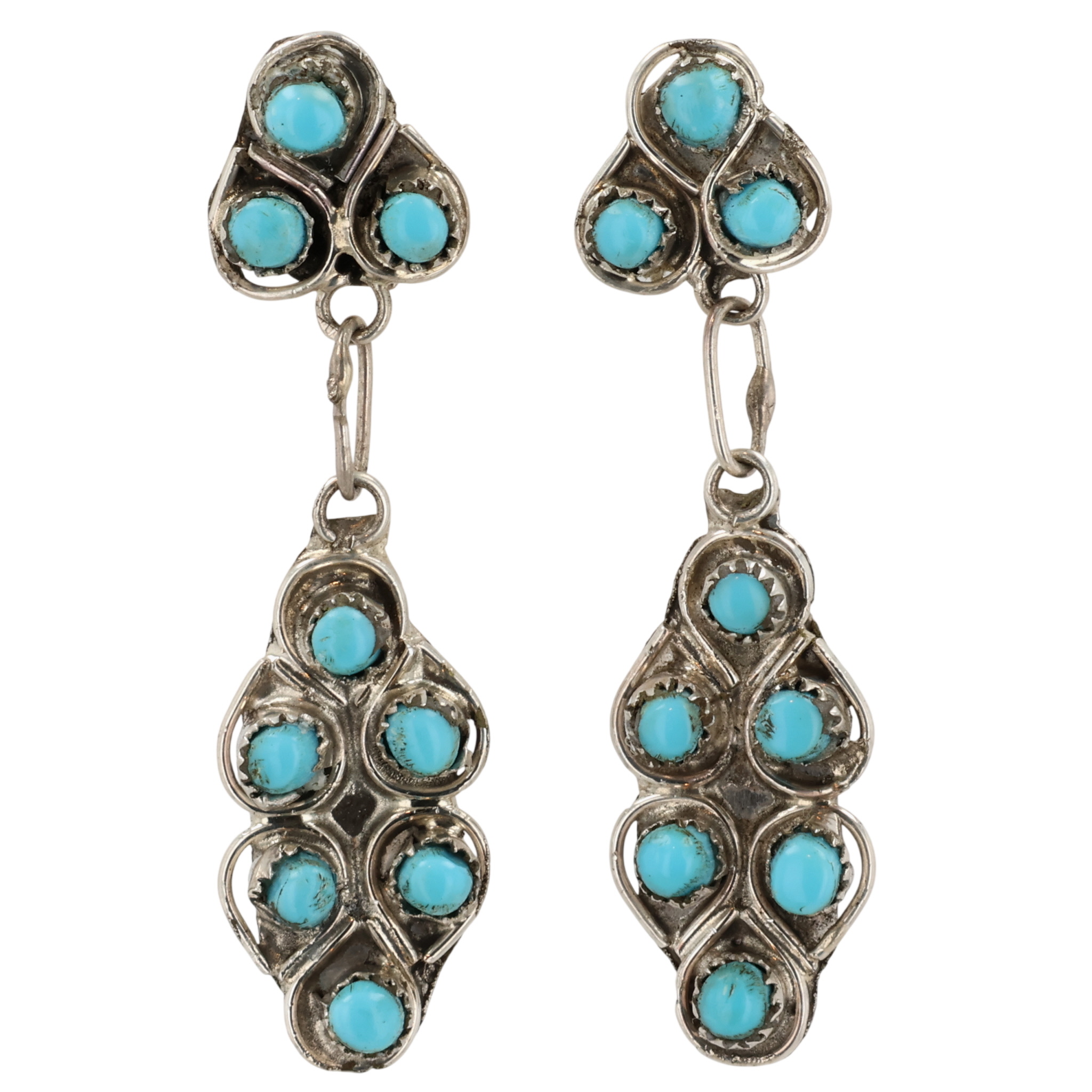 Waylon Johnson Zuni Sterling Turquoise Snake Eye Earrings