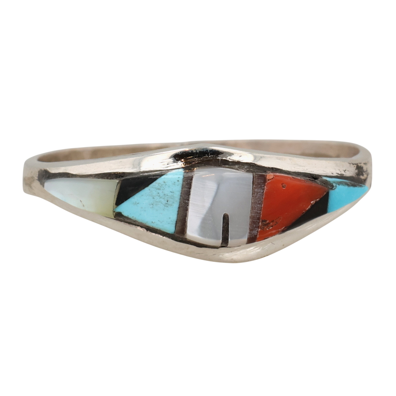 Zuni Sterling Multi-Stone Inlay Ring Sz 7.5