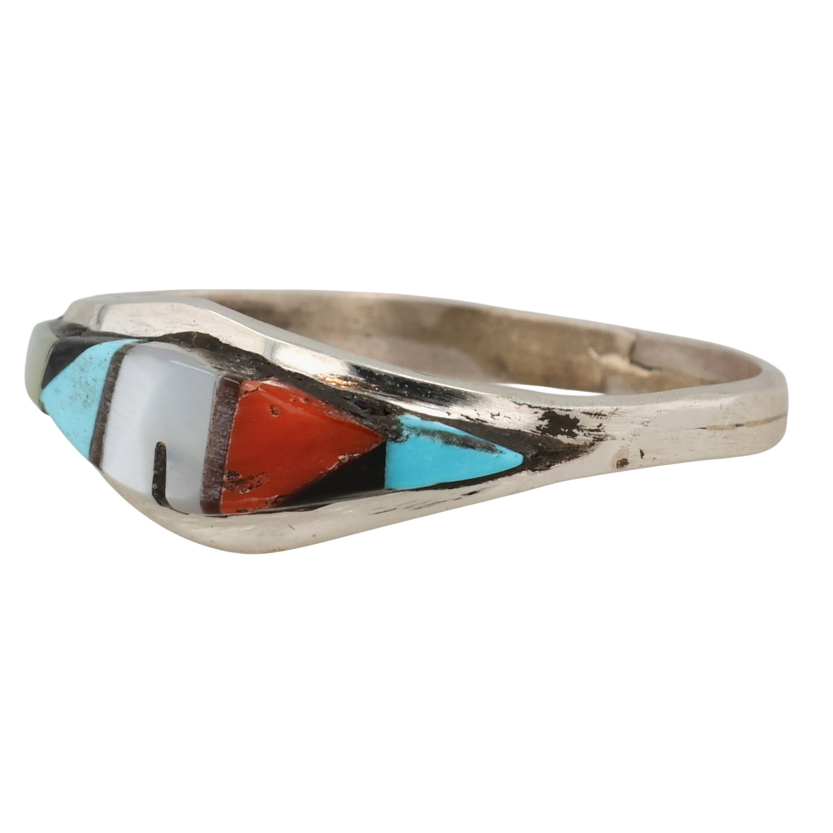 Zuni Sterling Multi-Stone Inlay Ring Sz 7.5