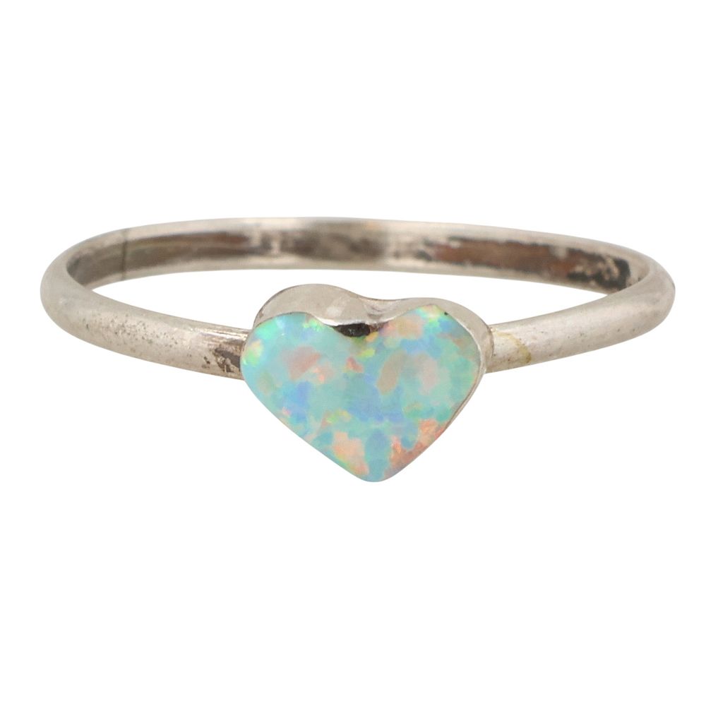 Lot 387: Mary Ann Neha Zuni Sterling Opal Heart Ring Sz 3.5
