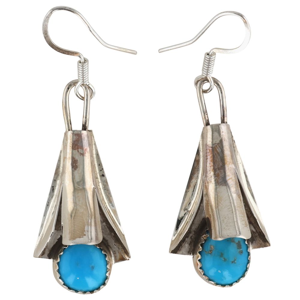 Lot 392: Louise Yazzie Navajo Sterling Kingman Turquoise Squash Blossom Earrings