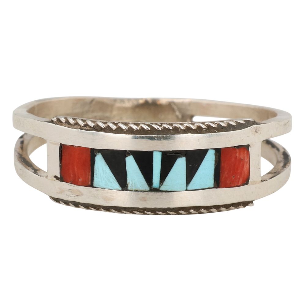 Lot 396: Rhianna Kallestewa Zuni Sterling Multi-Stone Inlay Ring Sz 10.5
