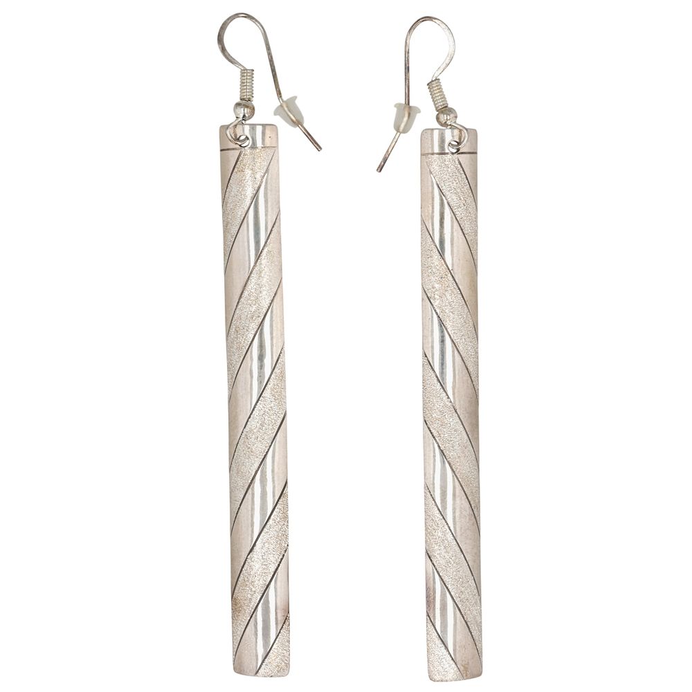 Lot 398: Wynema Tahe Navajo Sterling Textured Bar Earrings