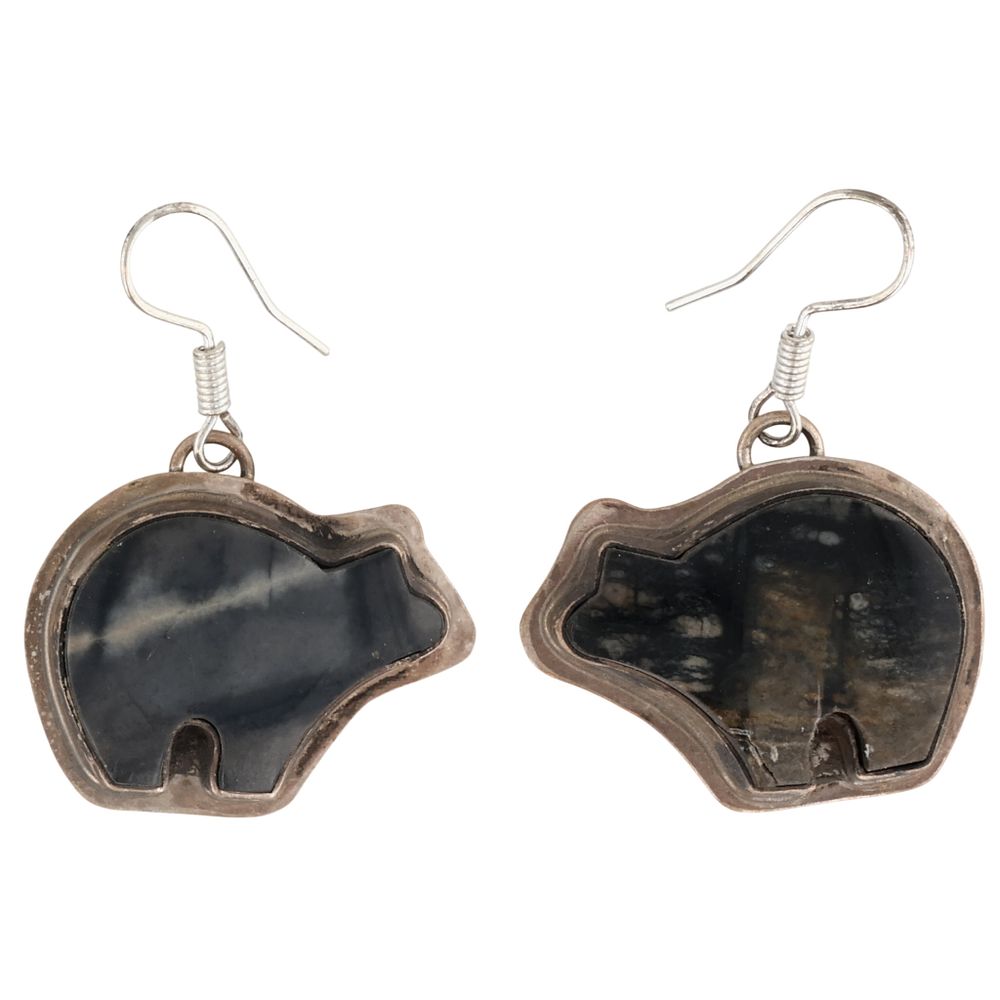 Lot 426: Southwest Sterling Picasso Marble Bear Earrings