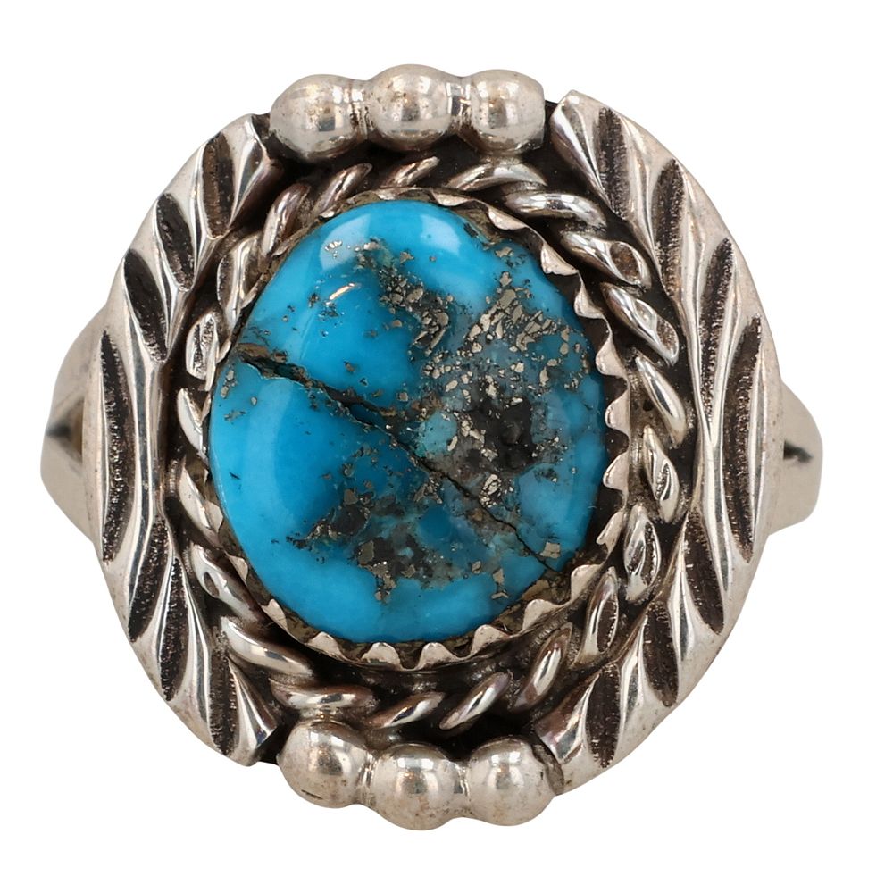 Lot 458: Freda Martinez Navajo Sterling Kingman Turquoise Ring Sz 5.75