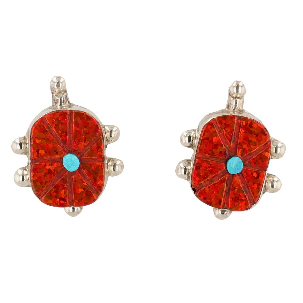 Lot 471: Sarah Bowannie Zuni Sterling Opal Turtle Earrings