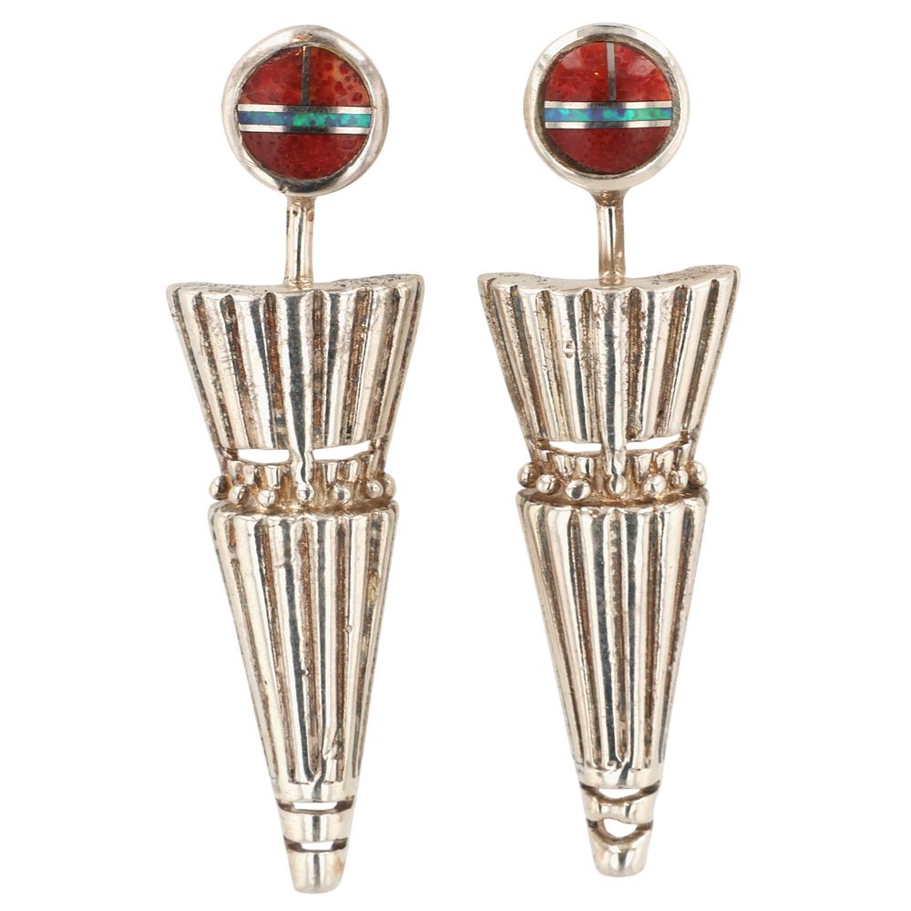 Lot 481: Southwest Sterling Multi-Stone Inlay Earrings