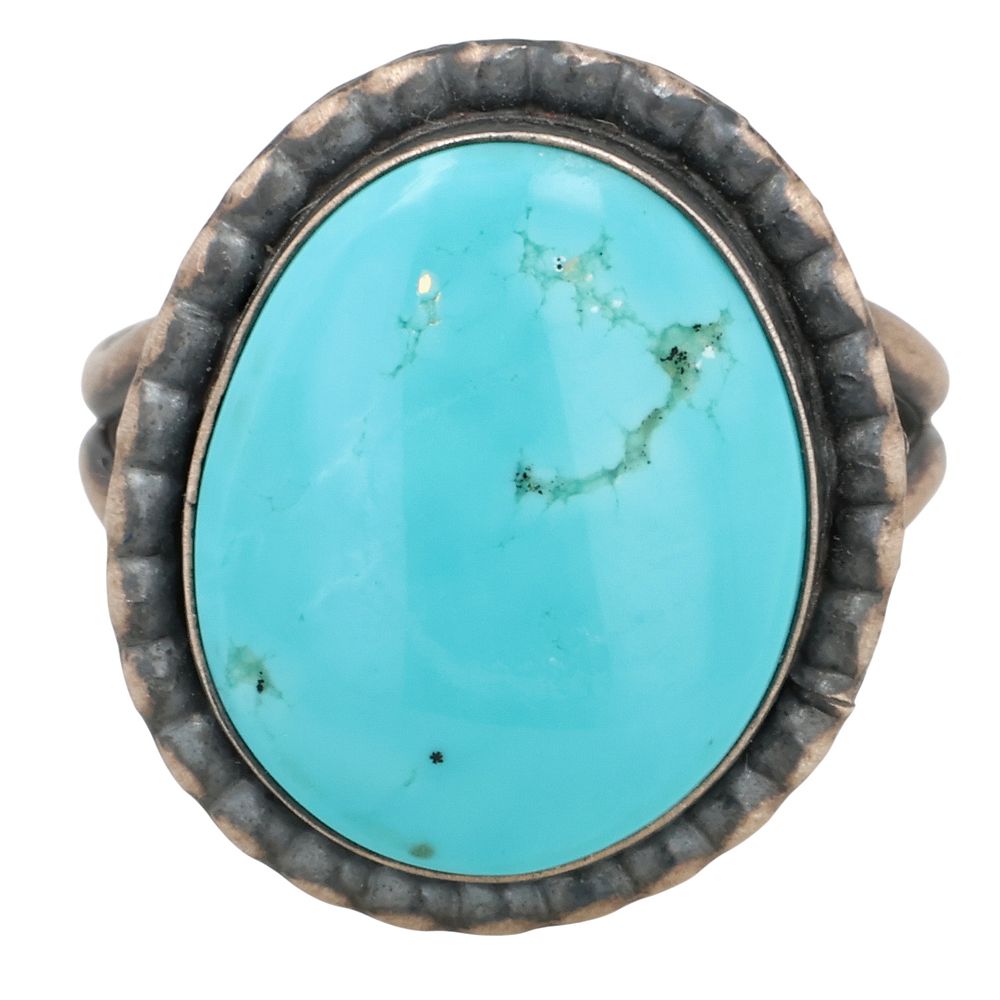 Lot 511: Eli Skeets Navajo Sterling Kingman Turquoise Ring Sz 7.75
